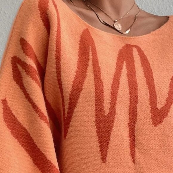 graphic pattern lantern sleeve sweater orange - Picture 6 of 7